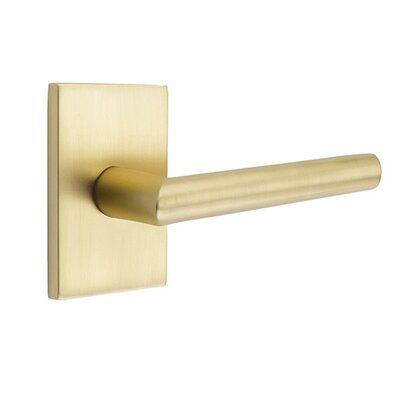 Emtek Passage Stuttgart Lever with Modern Rectangular Rose Lever Orientation: Right, Finish: Satin Brass Privacy Bed, Baldwin Door Hardware, Bath Door, Contemporary Doors, Hall Closet, Door Lever, Closet Door, Brass Handle, Kitchen Hardware