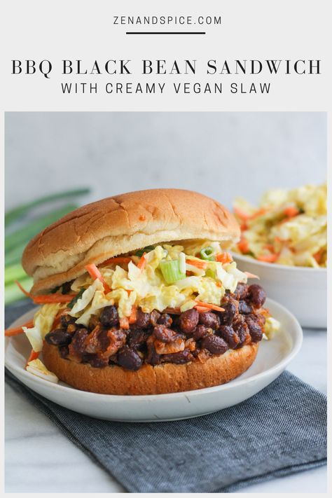 Vegan Slaw, Bean Sandwich, Brown Sugar Sauce, Vegan Bean, Ketchup Sauce, Sandwich Ideas, Vegan Roast, Sloppy Joes Recipe, Bbq Sauce Homemade