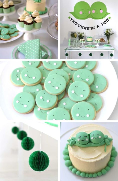 Two Peas in a Pod Baby Shower - Baby Shower Ideas - Themes - Games 2 Peas In A Pod Birthday Party, Peas In A Pod Birthday Party, Two Peas In A Pod Birthday Party Twin, Peas In A Pod Baby Shower Ideas, Two Peas In A Pod Cookies, Sweet Pea Birthday Party, 2 Peas In A Pod Baby Shower Ideas, Sweet Pea Baby Shower Ideas, Baby Shower Themes For Twins