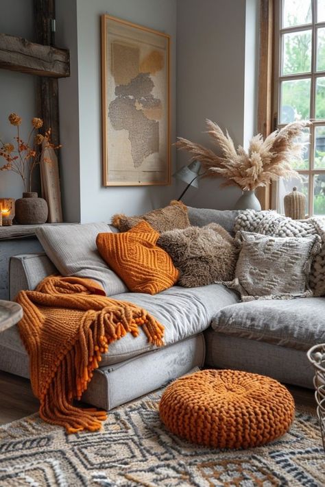 Affordable Living Room Ideas, Boho On A Budget, Industrial Living Room Design, Affordable Living Room, Grey Sofa Living Room, Boho Living Room Ideas, Autumn Chic, Earthy Home Decor, Grey Couch Living Room