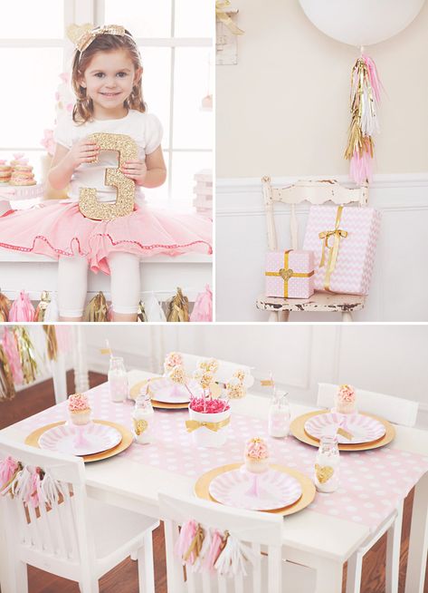 Pink Gold Party, Girly Party Ideas, Pink Plate, Pink And Gold Birthday Party, Pink Gold Birthday, Ballerina Birthday Parties, Girly Party, 3rd Birthday Party, Pink Birthday Party