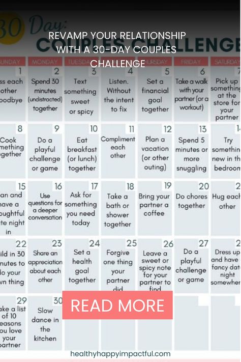 Revamp your relationship with a 30-day couples challenge. Couples Connection, Partner Activities, Couple Challenge, Couples Challenges, Couple Questions, Facts For Kids, Slow Dance, Psychology Today, Reading Challenge