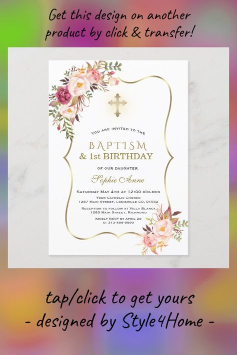 First Birthday Invitations, Baby Boy Or Girl, You Are Invited, Catholic Church, First Birthday, Christening, Pink Floral, First Birthdays, Birthday Invitations