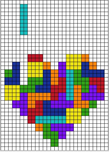 heart tetris cross stitch Tetris Quilt, Friendship Embroidery, Bracelets Embroidery, Embroidery Bracelets, Bracelets Patterns, Pola Kristik, Cross Stitch Heart, Pixel Pattern, Pixel Art Pattern