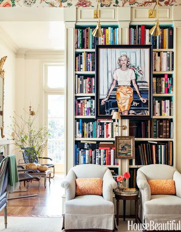 English-Style Portrait Room--- realllly love the painting hanging in front of the bookshelves. Book Shelf, A Book, Bookcase, Living Room, Books, Furniture, Art