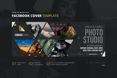 Creative Facebook Cover Template AI, EPS Creative Facebook Cover Design, Photography Facebook Cover, Creative Facebook Cover, Facebook Cover Design, Facebook Cover Template, Cover Templates, Photographic Studio, Photographer Photo, Cover Template