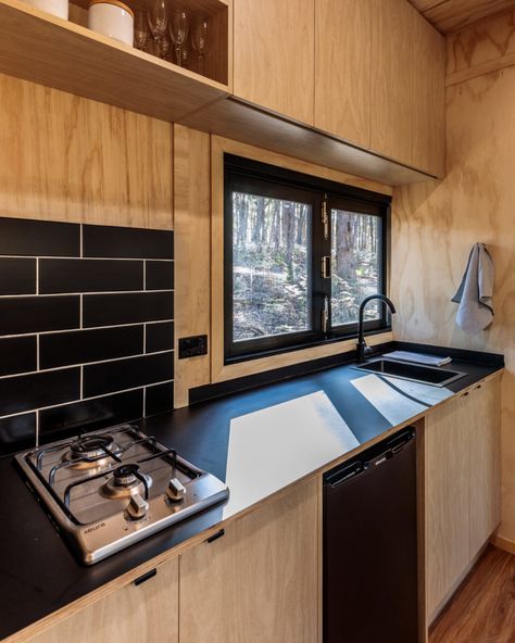 Off-Grid 'Chloe CABN' Tiny House in Barossa Valley, Australia Off Grid Kitchen, Single Day Bed, Queen Loft Beds, Mini Cabin, Off Grid Tiny House, Composting Toilets, King Single Bed, Cabin Interiors, Tiny House Interior