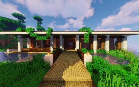 Jungle Home Minecraft, Tropical Modern House, Minecraft Jungle House, Minecraft Aesthetics, Villa Minecraft, Minecraft Modern City, Modern House Minecraft, Modern Minecraft Houses, Beach Mansion