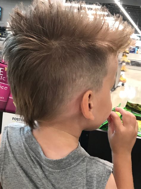 3 year old boy, proud of his new hair European Faux Hawk Men, Theo Von Hair, Toddler Mohawk Boy, Mullet Mohawk Boys, Mullet Hairstyle Boys Kids, Toddler Boy Haircut Mullet, Toddler Mullet Haircut, Kids Faux Hawk Boy Hair, Little Boy Mullet Haircut