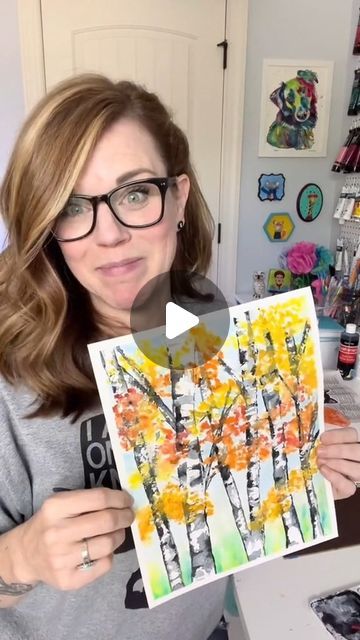 Andrea Nelson on Instagram: "Here's another variation on the gift card and birch trees. In this one we don't tape them off. Instead we do them first, which allows for more variation in the trunks. I love this technique!  You can find watercolor supplies on my Website ADreamOrADayArt.com  #easyart #falltreepainting #easywatercolor" Birch Tree Painting Diy, Birch Tree Watercolor Tutorial, Birch Tree Painting Watercolor, How To Paint Trees Watercolor, Andrea Nelson Art Watercolor, Aspens Painting, Watercolor Fall Trees, Fall Watercolor Art, Watercolor Birch Trees