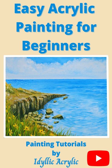 Easy Acrylic Painting Ideas For Beginners Step By Step, Beginners Landscaping, Landscape Painting Tutorial, Acrylic Painting For Beginners, Acrylic Painting Techniques, Simple Acrylic Paintings, Daily Painting, Beginner Painting, Painting Videos