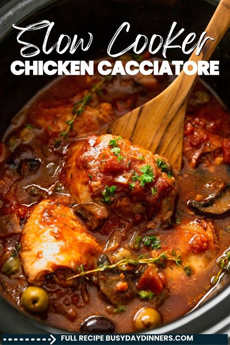 Craving a meal that's budget friendly and healthier? Our Crockpot Chicken Cacciatore recipe is just the dish for you! Packed with flavors of tomatoes, peppers, and herbs, it's a hearty Italian-inspired meal that is perfect comfort food for any day. Let the aromas fill your kitchen as this dish cooks in your crockpot, creating a memorable dining experience. Crockpot Chicken Cacciatore, Slow Cooker Chicken Cacciatore, Italian Chicken Dishes, Vegetables Dinner, Cacciatore Recipes, Chicken Cacciatore Recipe, Chicken Crockpot Recipes Easy, Easy Crockpot Chicken, Chicken Crockpot