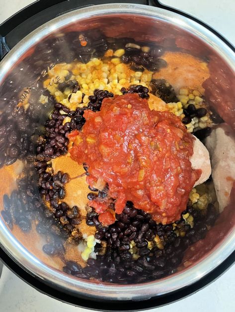 Salsa Chicken Recipe, Bean Corn Salsa, Salsa Chicken Crockpot, Corn Bean Salsa, Black Bean Corn Salsa, Slow Cooker Black Beans, Black Bean Corn, Black Bean Salsa, Corn Chicken