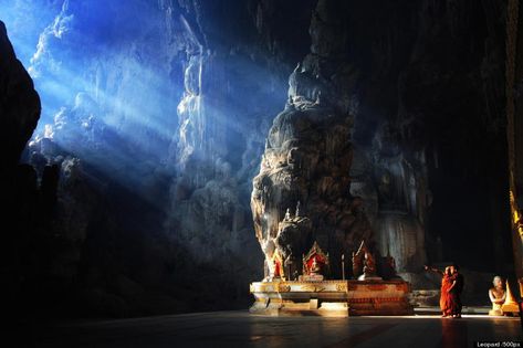 Buddhist Cave Temples Are Jaw-Droppingly Gorgeous (PHOTOS) | HuffPost Cave Photography, Rebuilding The Temple, Magic Places, Buddha Temple, Plasma Tv, Exotic Places, Buddhist Temple, Sacred Places, Mandalay