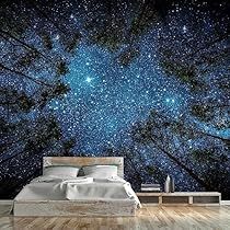 Starry Wallpaper, Galaxy Tree, Galaxy Room, Jungle Bedroom, Building Silhouette, Wallpaper For Living Room, Stick Wall Art, Forest Mural, Bedroom Murals