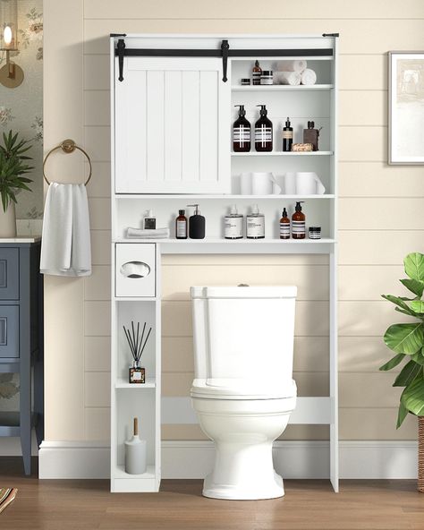 PRICES MAY VARY. Multi-functional Over-the-Toilet Rack: With a sliding door for discreet towel and toilet paper storage, open shelves for daily necessities, and vertical cabinets for paper rolls Product Size:This over-the-toilet bathroom storage cabinet is an efficient solution to provide accessible storage without taking up too much space in your bathroom.The size is 32.4"(W) x 7.6"(D) x 64.9"(H).Please confirm the size before purchasing Adjustable Bathroom Cabinet: This cabinet with barn doors Behind The Toilet Storage, Over Toilet Cabinet, Rowdy Yates, Above Toilet Storage, Over The Toilet Storage Ideas, Over The Toilet Rack, Toilet Rack, Over The Toilet Storage Cabinet, Toilet Cabinet