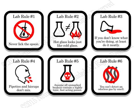 Lab Rules Science Coaster Set- 6 piece set Lab Week Games, Lab Rules, Lab Safety Rules, Lab Humor, Lab Week, Lab Safety, Biology Labs, Funny Science, Lab Tech