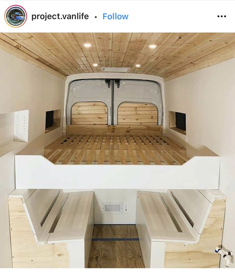 Campervan Storage Ideas, Campervan Bed, Diy Van Conversions, Van Bed, Camper Interior Design, Transit Camper, Kombi Home, Van Conversion Interior, Caravan Interior