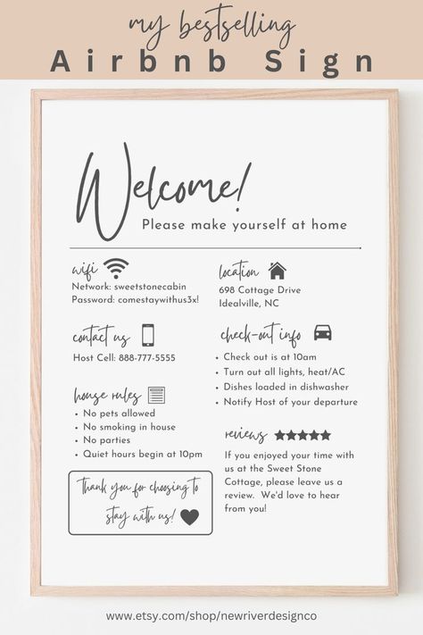 Decorate Airbnb, Airbnb Checklist, Airbnb House Rules, House Rules Sign, Airbnb Welcome Sign, Arrival Poster, Airbnb House, Wifi Sign, Airbnb Design