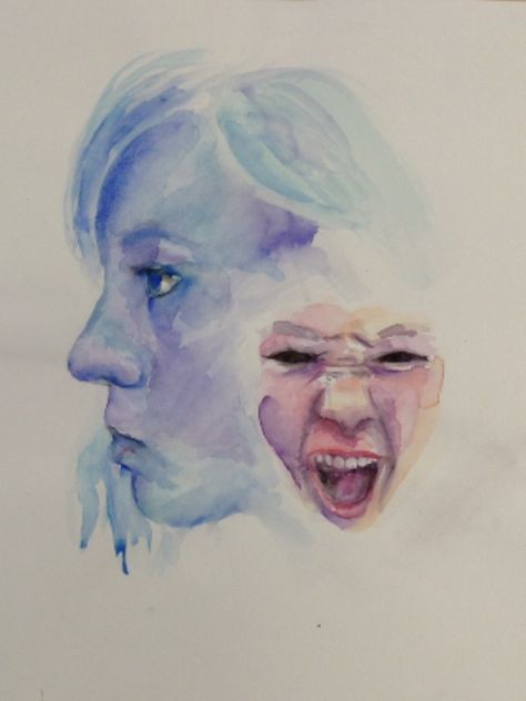 Watercolour portait - hiding emotions Hiding Your Feelings Drawings, Art Representing Emotions, Hiding Your Feelings, Hiding Emotions, Disguise Art, Contrast Art, Art Alevel, Drawings Ideas, Colors And Emotions