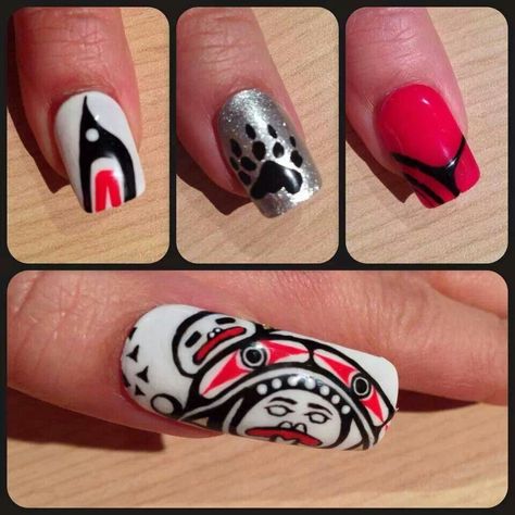 Native Style Native Design Nails, Native Nail Designs, Indigenous Nails, Native American Nails, Alaska Nails Designs, Native American Nail Art, Alaska Nails, Indian Nail Designs, Native Nails