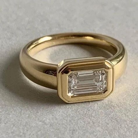 Engagement Ring For Him, Yellow Gold Solitaire Ring, Emerald Cut Moissanite, Bezel Set Ring, Moissanite Diamond Rings, Emerald Cut Diamond, Promise Rings For Her, Antique Engagement, Set Ring