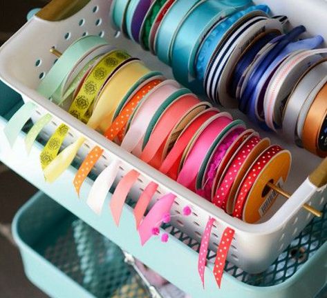 Gift Wrapping Station, Ribbon Organization, Wrapping Station, Ribbon Storage, Dream Craft Room, Craft Room Design, Scrapbook Room, Office Crafts, Diy Gift Wrapping