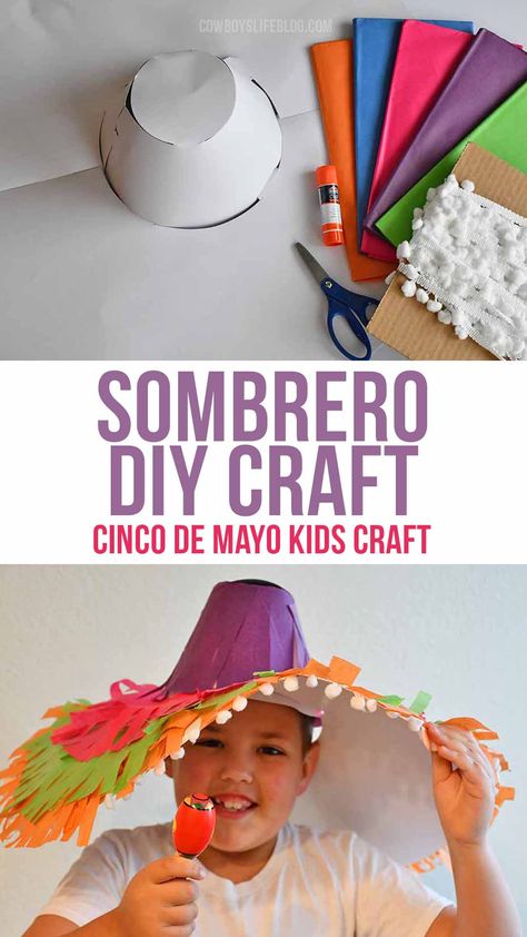 This DIY sombrero craft is the perfect way to dress up for Cinco De Mayo or to add a little flavor to Taco Tuesday’s! #sombrero #diysombrero #kidscraft #homeschool #schoolcraft #cowboyslifeblog Sombrero Craft Preschool, Sombrero Craft For Kids, How To Make A Sombrero, Sombrero Template Printable, Diy Sombrero Mexican Hats, Mexican Independence Day Crafts, Sombrero Craft, Diy Sombrero, Paper Mache Art Projects