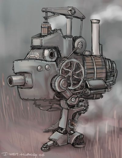 Steampunk Machine Illustration, Steampunk Kids, Steampunk Machine, Big Robot, Steampunk Machines, Steampunk Drawing, Machine Illustration, Steampunk Robots, Machine Drawing