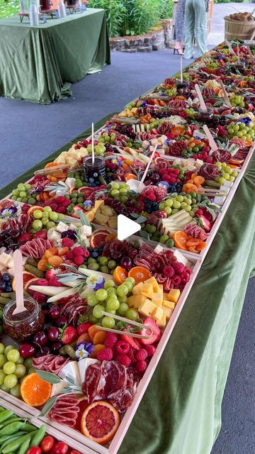 DISHED BY RACHEL - PNW Charcuterie on Instagram: "A glimpse into our portable grazing table ✨ during the warm summer months, you may see us utilize this method of setup on wood trays instead of on-site table assembly. This allows us to avoid setting up in warm temperatures. We cover these boards with ice blankets during transport and keep them covered until right before serving to maintain optimal freshness!" How To Keep A Charcuterie Board Cold Outside, Charcuterie Board Full Table, Charcuterie Board Long Table, Charcuterie Board Large Table, Chacuterie Board, Grazing Table Different Heights, Grazing Tables, Wood Tray, Party Entertainment