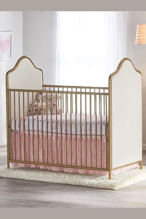 White and Gold Crib Nursery Girl| Cute crib Girls Nursery | Neutral Nursery Decor | Nursery Ideas | Nursery Furniture | Nursery girls crib | Nursery Room inspiration | Nursery room design | Amazon nursery decor | Amazon Nursery must haves Little Seeds Piper Crib Nursery, Gold Crib Nursery, White Crib Nursery, Twin Girl Nursery, Amazon Nursery, Princess Nursery Theme, Nursery Must Haves, Upholstered Crib, Gold Baby Nursery