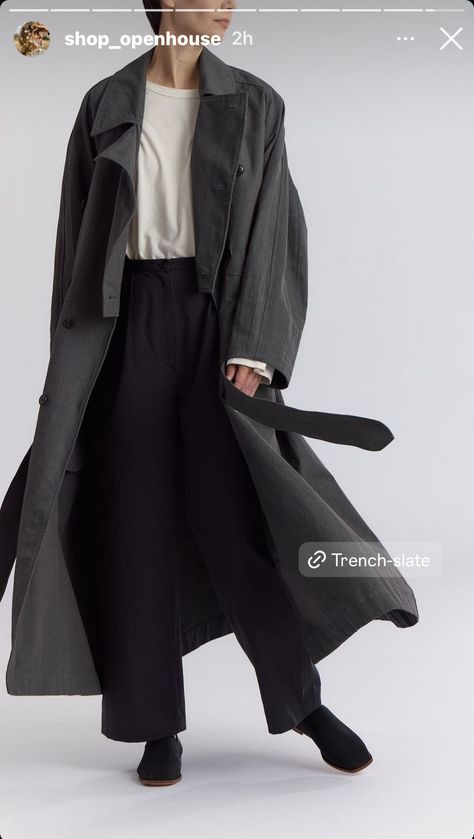 Japanese Trench Coat, Trench Coat Styling, Oversized Trench, Oversized Trench Coat, Long Trench, Black Crane, Long Trench Coat, Oversized Coat, Japanese Cotton