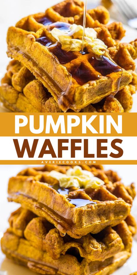 Want more simple fall recipes? Here's a pumpkin breakfast idea! You're going to love these easy pumpkin waffles. Not only are these homemade waffles super fluffy, but they are also packed with pumpkin spice! Pumpkin Waffles Recipe, Pumpkin Breakfast Recipes, Pumpkin Spice Waffles, Savory Pumpkin Recipes, Waffles Easy, Pumpkin Recipes Easy, Easy Autumn Recipes, Homemade Waffles, Pumpkin Waffles