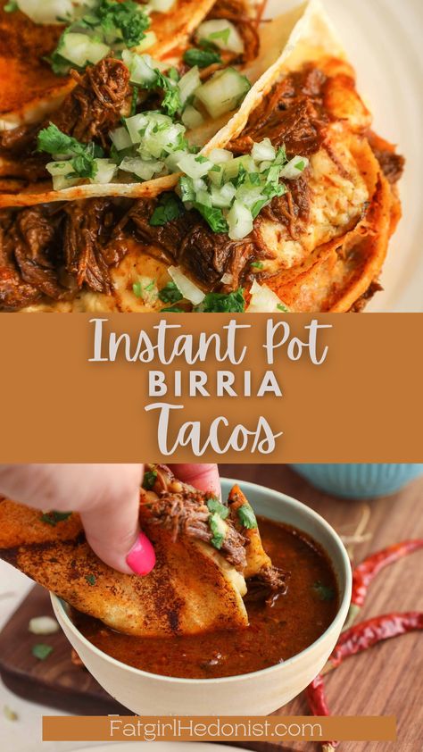 Lazy Girl Birria Tacos, Queso Birria Tacos Instant Pot, Birria Pressure Cooker Recipes, Instant Pot Birria Tacos Recipe, Easy Instant Pot Birria Tacos, Birria Pressure Cooker, Chicken Birria Tacos Recipe Instant Pot, Birra Quesadilla, Birra Tacos Instant Pot