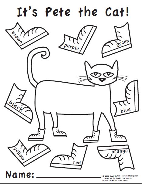 Pete the Cat Free Printables | http://www.heidisongs.com/Free_Downloads/assets/Pete_the_Cat-Color ... Pete The Cat Shoes, Preschool Rules, Storytime Crafts, Pete The Cats, Lama Lama, Kindergarten Skills, Cat Coloring, Cat Activity, Kindergarten Fun