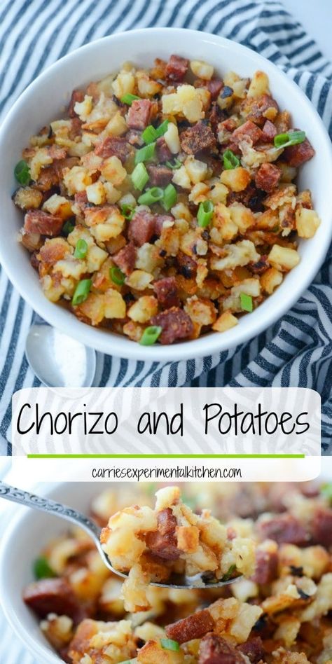 Portuguese chorizo and diced russet potatoes are simple to make and one of our family's favorite, Sunday morning breakfast side dishes. #breakfast #chorizo #chourico #potatoes #delicious #food Breakfast Side Dishes, Chorizo And Potatoes, Chorizo Breakfast, Breakfast Sides Dishes, Chorizo And Potato, Sunday Morning Breakfast, Breakfast Sides, Corned Beef Recipes, Dinner Side Dishes