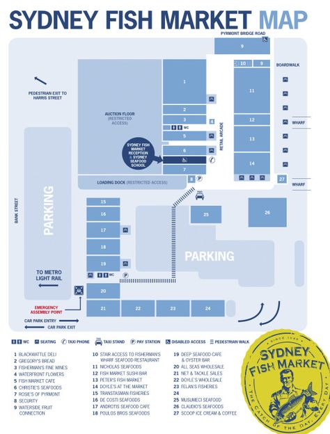 Sydney Fish Market Map Sydney Fish Market, Fish Store, Pedestrian Walk, Metro Rail, Seafood Market, Fish Market, Map Design, Architecture Plan, Marketing Plan