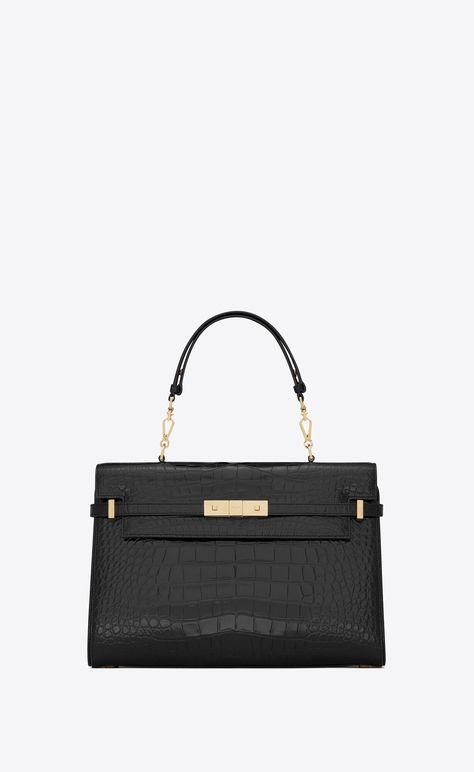 Saint Laurent Manhattan, Black Manhattan, Top Lingerie, Chain Top, Small Leather Goods, Luxury Handbags, Leather Fashion, Alligator, Manhattan