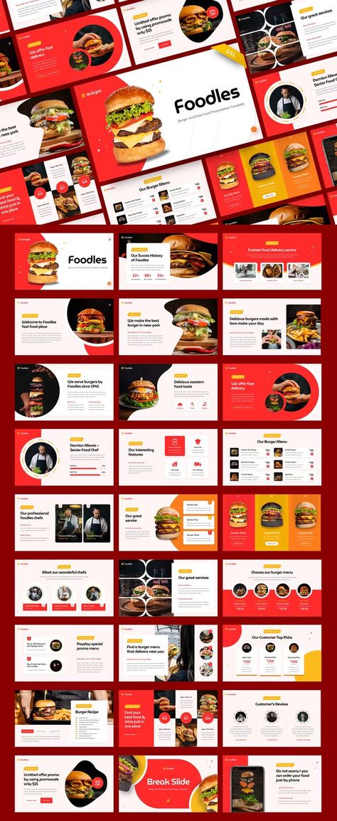 Foodles Burger And Fast Food Google Slide Presentation Template - 30 Google Slides Slide Presentation Template, Google Slide Presentation, Burger Menu, Slide Presentation, Presentation Design Template, Presentation Slides Templates, Slide Template, Presentation Slides, Food Presentation