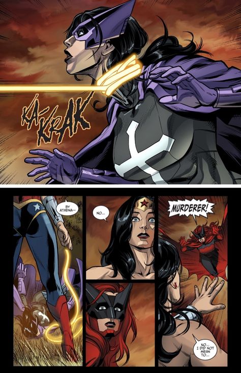 People ask me why I hate Superman... this is why. He turned my fav SPH into a killer... I still love Diana but I get sad every time they pair her with Clark.  Injustice: GAU Year 3 She apologizes, but the damage is already done... Injustice Superman X Batman, Injustice Superman, Injustice Comic, Injustice League, Dc Injustice, Superman X Batman, Superman X, Dc World, Dc Art