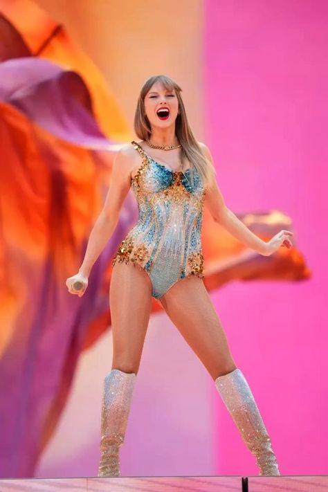 Gold And Blue Lover Bodysuit, Eras Tour Lover Bodysuit, Taylor Swift Happy, Lover Bodysuit, Eras Concert, Taylor Pics, Swift Party, Gold Bodysuit, Swift Outfits