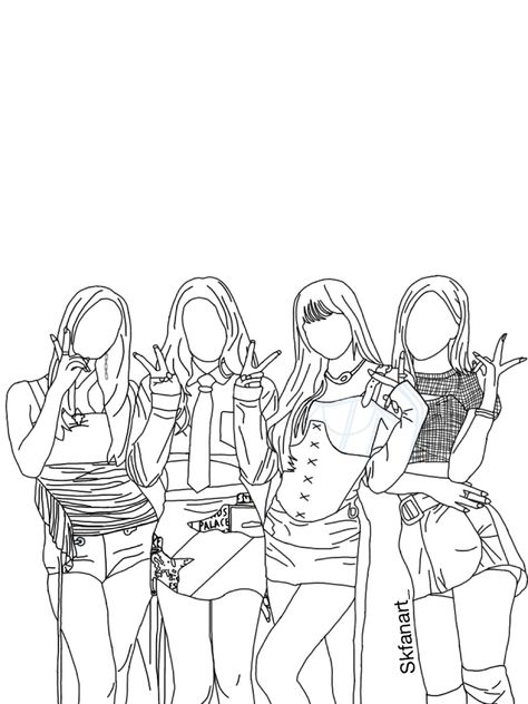 Blackpink Line Art Drawing, Blackpink Line Art, Blackpink Coloring Pages, Blackpink Cupcake Ideas, Blackpink Sketch, Moana Sketches, Pink Drawing, Detailed Coloring Pages, Drawings Of Friends