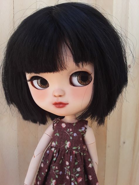 Blythe Doll Short Hair, Blythe Dolls Black Hair, Dolly Doll, Short Hair Black, Short Bangs, Cute Cats Photos, Dark Feminine Aesthetic, Short Black Hairstyles, Long Black Hair