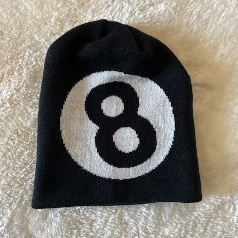 Black and white 8 ball beanie 8 Ball Beanie, 8ball Beanie, Streetwear Beanie, Grunge Beanie, Y2k Beanie, Graphic Beanie, Y2k Hat, Cool Beanies, Ball Aesthetic