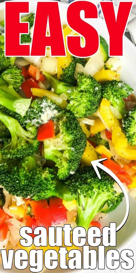 EASY SAUTEED VEGGIES RECIPE - Sauteed vegetables are an easy side dish that the whole family will love! Try topping with some fresh grated parmesan cheese right before serving! Sauteed Veggies Recipe, Pre Cooked Chicken, Easy Side Dish, Sauteed Veggies, Sauteed Vegetables, Veggie Side Dishes, Entree Recipes, Easy Cooking Recipes, Healthy Vegetables