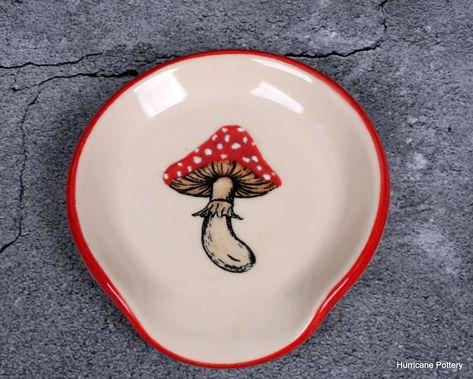 Coffee Teaspoon Rest Charming Red and White Mushroom on a - Etsy Spoon Rest Ceramic, Handmade Halloween Decorations, Red And White Mushroom, Mushroom Paint, Pottery Spoon Rest, White Mushroom, White Mushrooms, Mushroom Coffee, Ceramic Spoon Rest