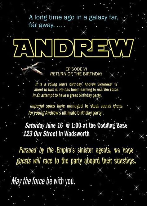 Decoracion Star Wars, Star Wars Invitations, Star Wars Birthday Party, Birthday Star, Birthday Party Crafts, Stars Wars, Kids Birthday Themes, Birthday Party Invitation Templates, Party Invitations Kids