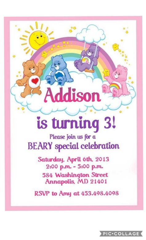 Bears Birthday Party, Bear Birthday Party Invitations, Care Bears Birthday, Care Bears Birthday Party, Care Bear Party, Care Bear Birthday, Bear Baby Shower Theme, Bear Invitations, Bear Party