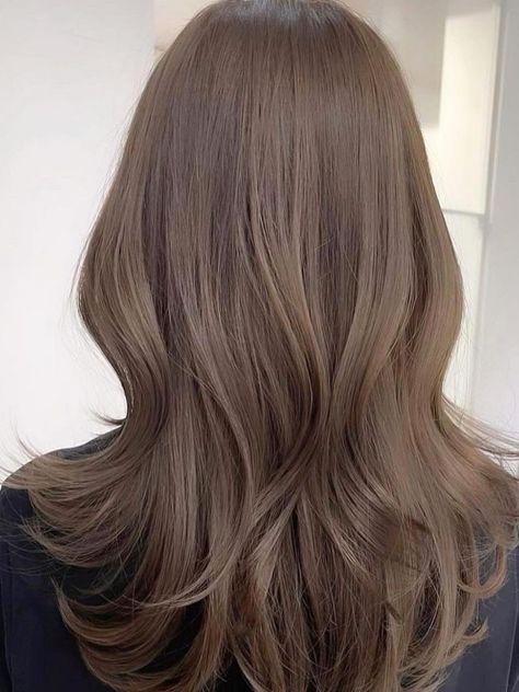 Korean ash brown color for layered medium length hair Mousy Brown Hair Color, Haircolor Ideas For 2023 Brown, Solid Mushroom Brown Hair Color, Natural Ashy Brown Hair, Cool Tone Hair Colour, Milktea Brown Hair Color With Highlights, Ash Khaki Brown Hair, Warna Rambut Ash Brown, Mocha Ash Brown Hair Color