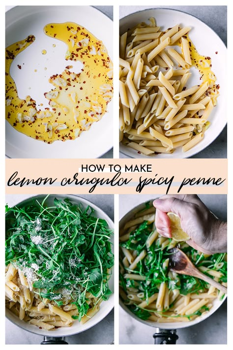 Spicy Penne Pasta, Chili Infused Olive Oil, Lemon Arugula Pasta, Penne Pasta Recipe, Olive Oil Sauce, Arugula Pasta, Penne Recipes, Penne Pasta Recipes, Arugula Recipes